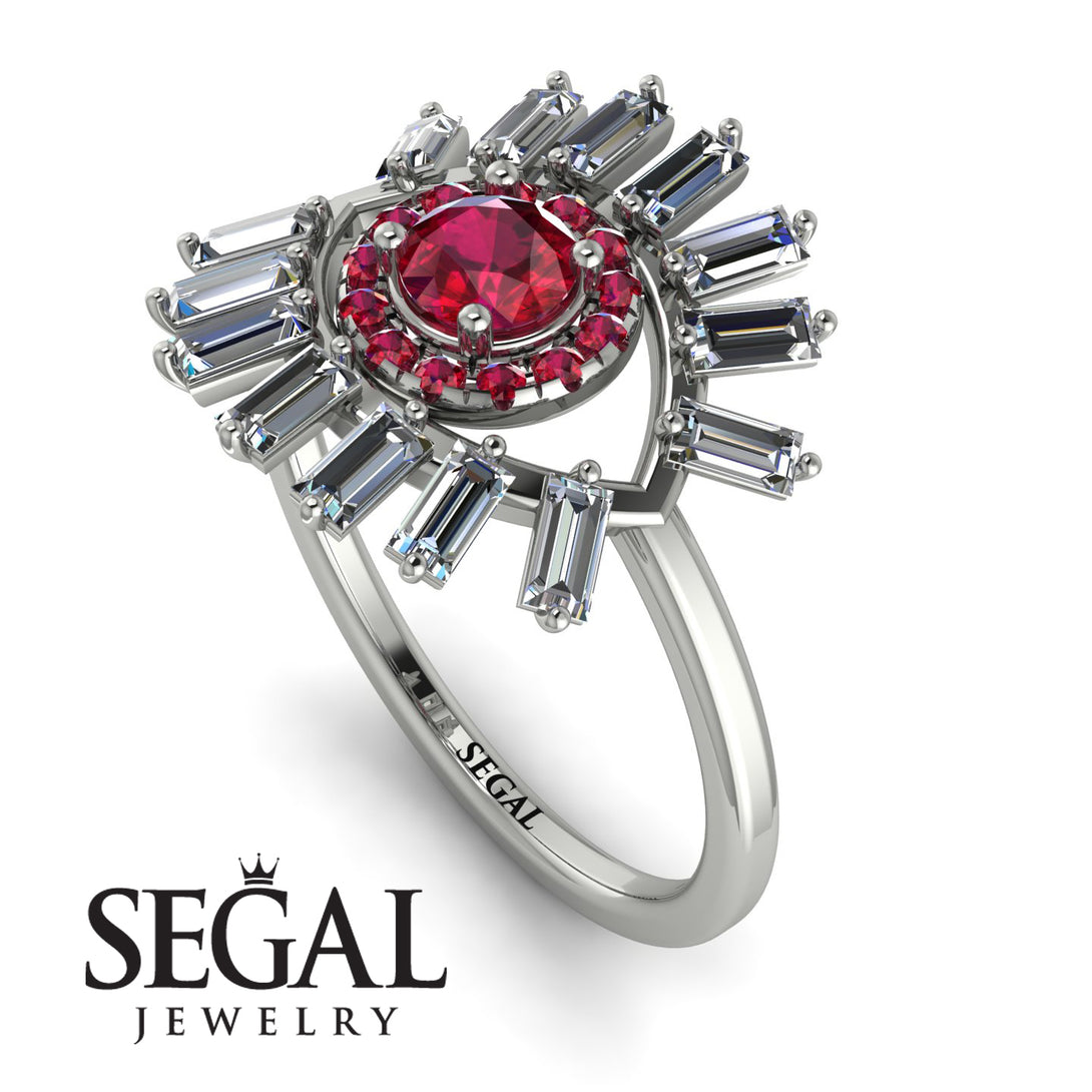 Halo Baguette Ruby Ring - Diana No. 12