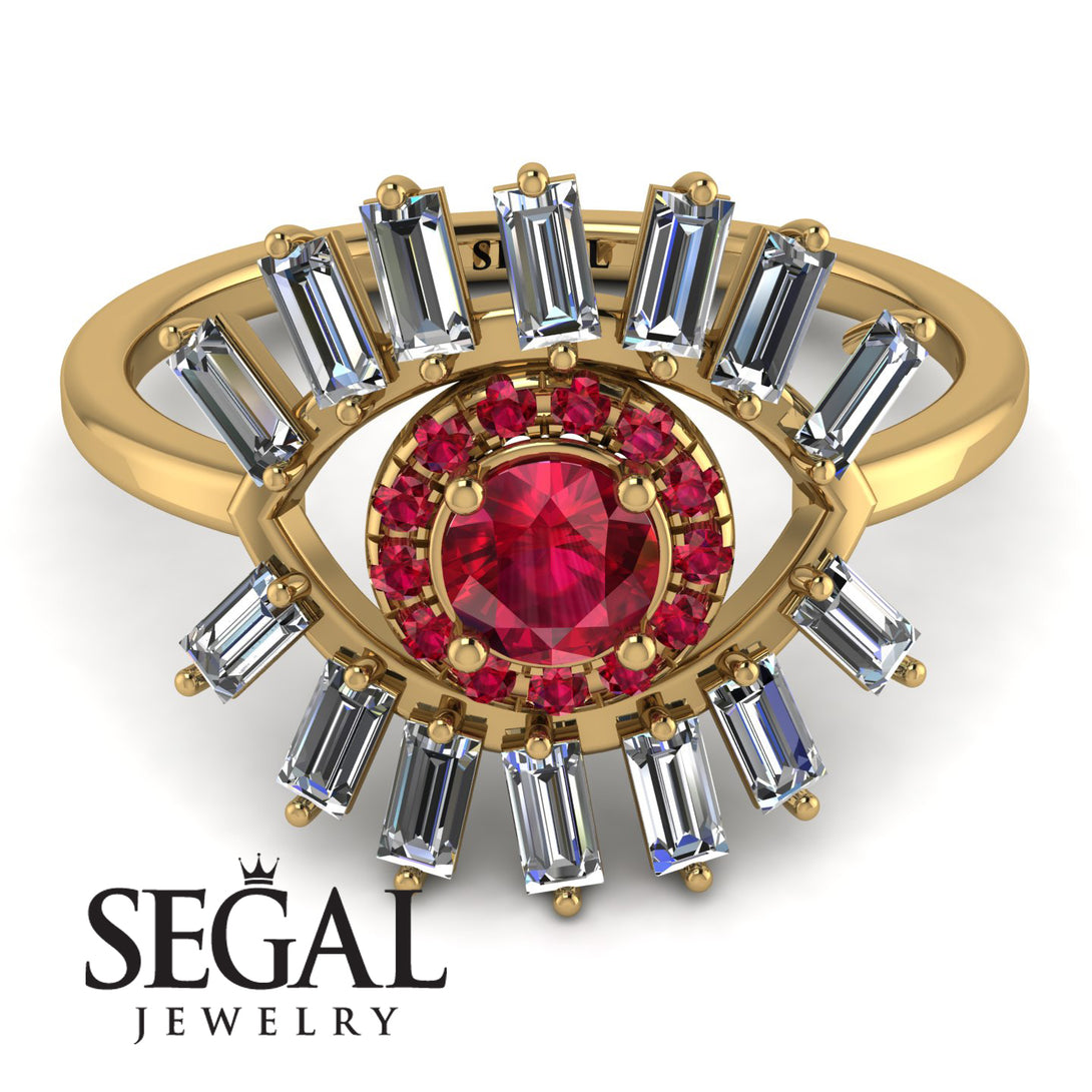 Halo Baguette Ruby Ring - Diana No. 10