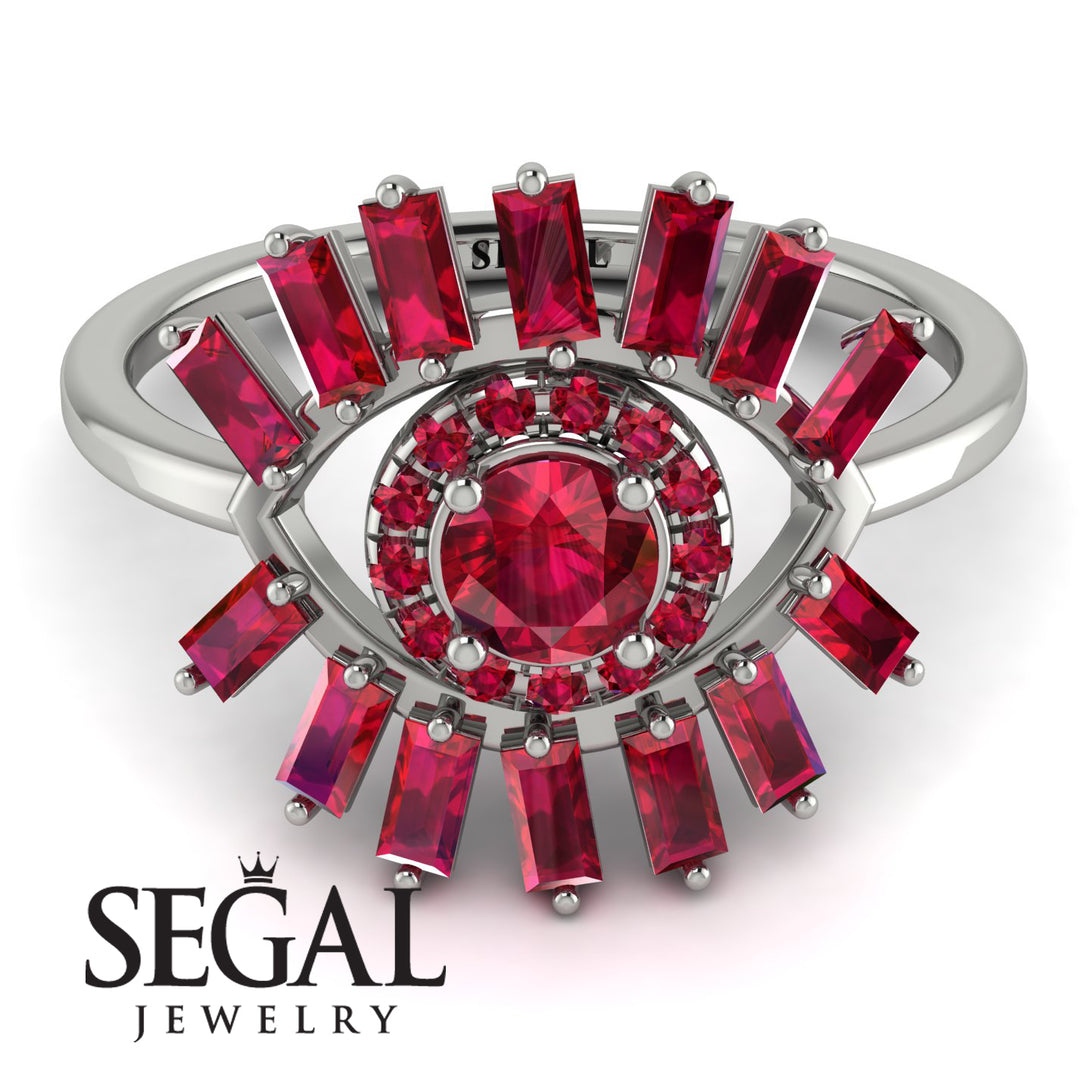 Halo Baguette Ruby Ring - Diana No. 57