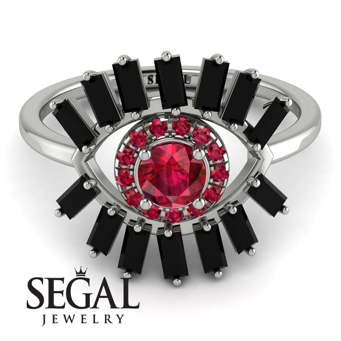 Halo Baguette Ruby Ring - Diana No. 42