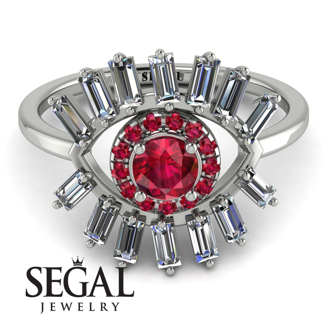 Halo Baguette Ruby Ring - Diana No. 12
