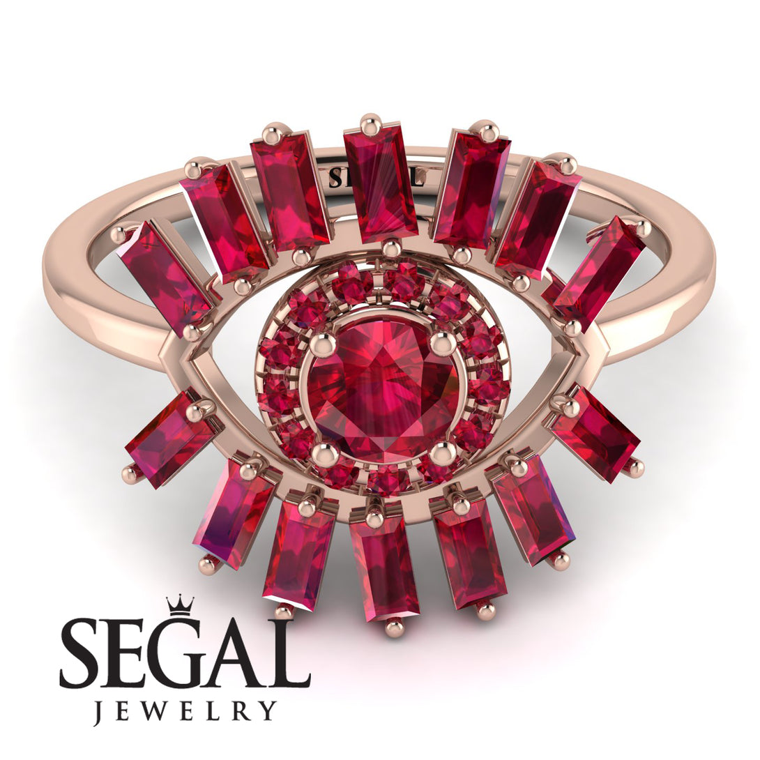 Halo Baguette Ruby Ring - Diana No. 56
