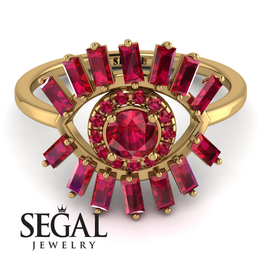 Halo Baguette Ruby Ring - Diana No. 55