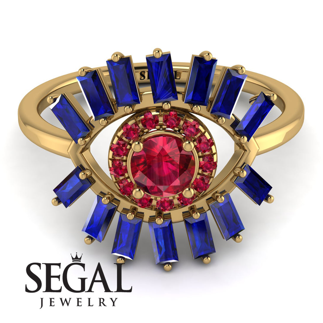 Halo Baguette Ruby Ring - Diana No. 70