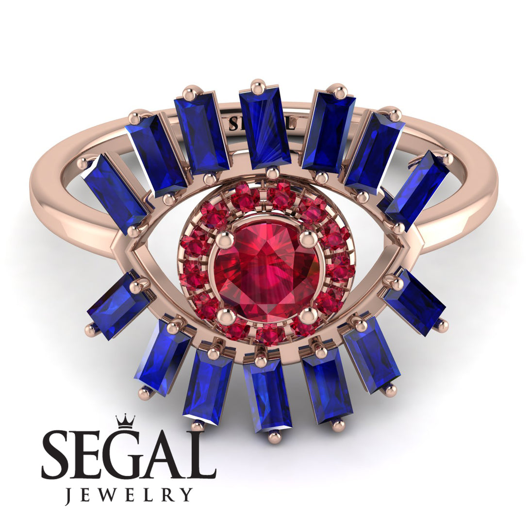 Halo Baguette Ruby Ring - Diana No. 71