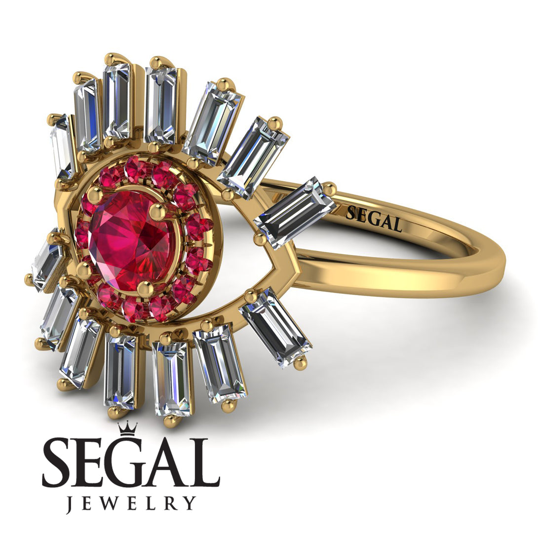 Halo Baguette Ruby Ring - Diana No. 10