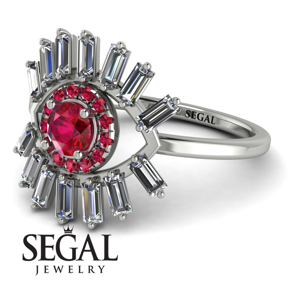 Halo Baguette Ruby Ring - Diana No. 12