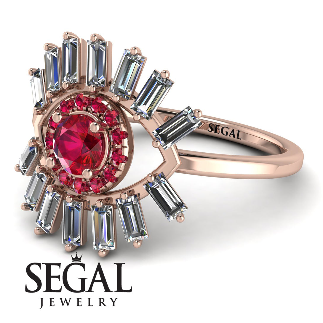 Halo Baguette Ruby Ring - Diana No. 11