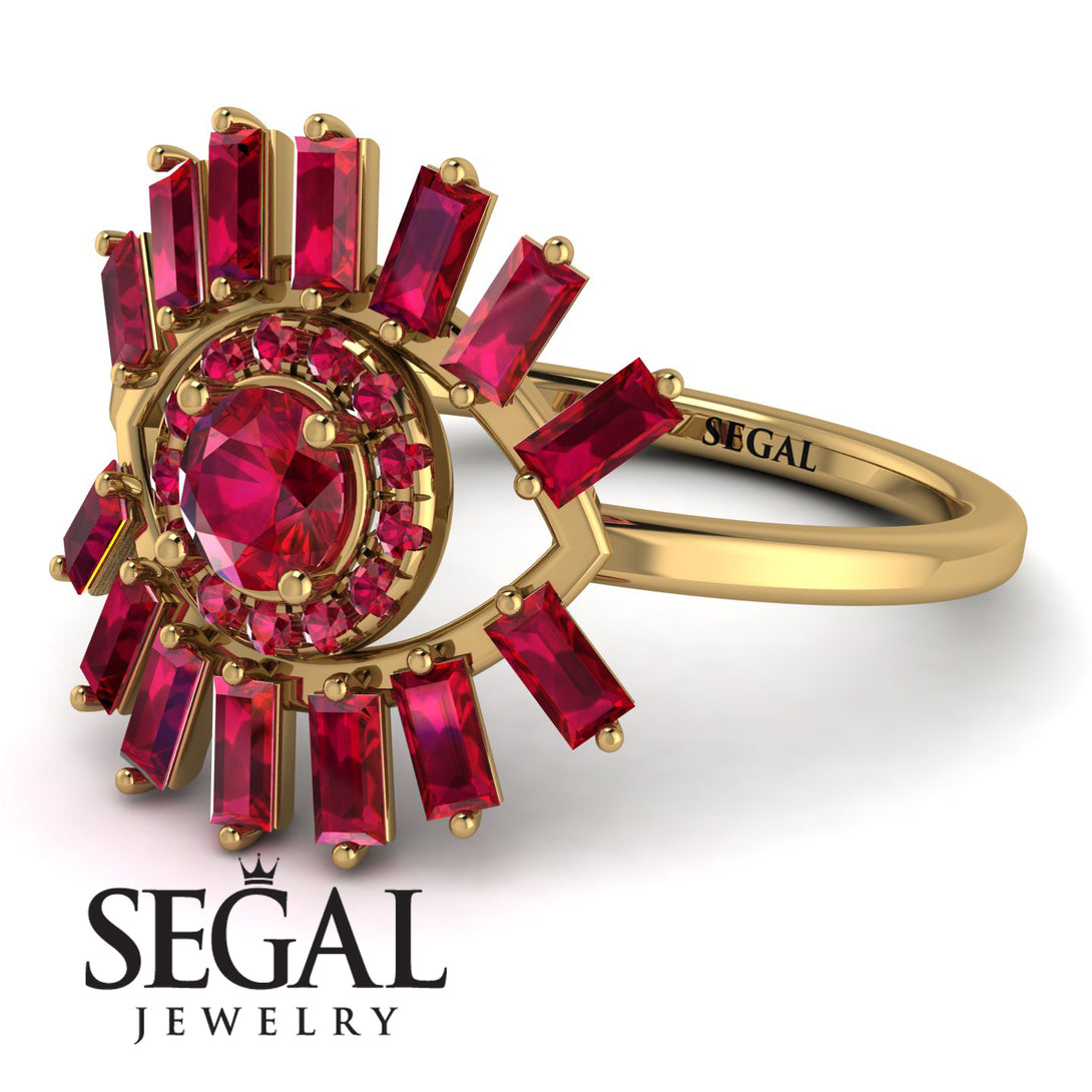 Halo Baguette Ruby Ring - Diana No. 55