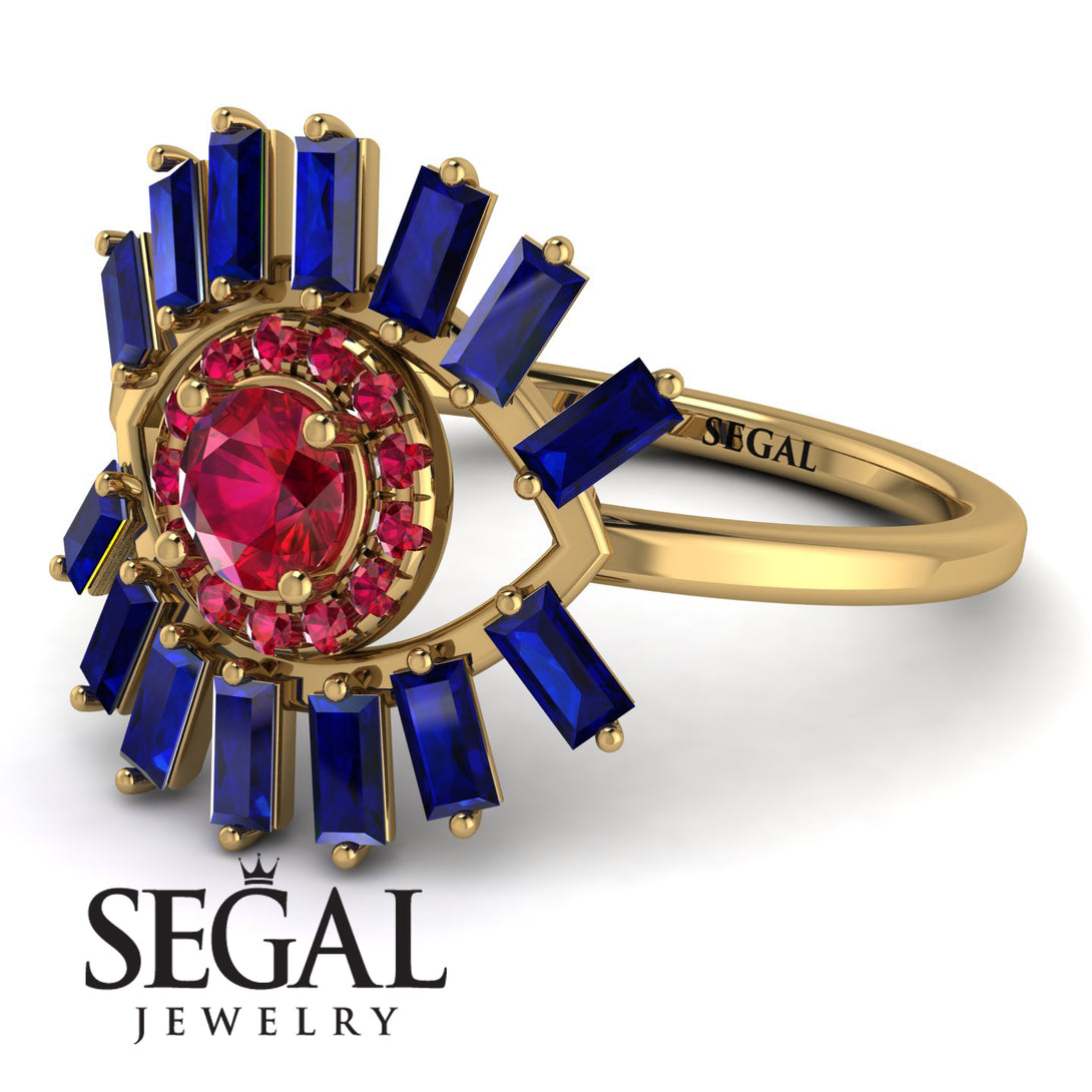 Halo Baguette Ruby Ring - Diana No. 70