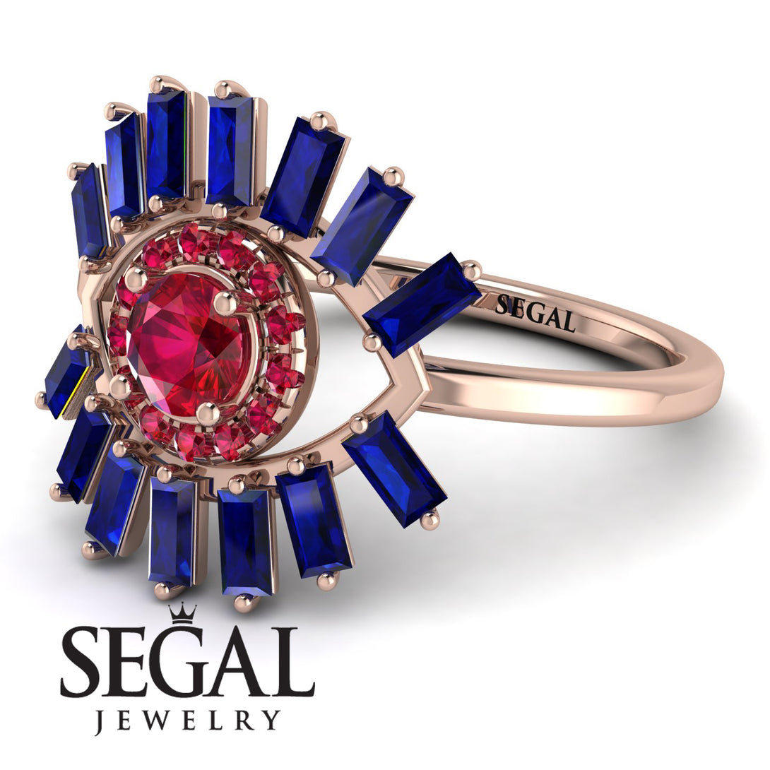Halo Baguette Ruby Ring - Diana No. 71