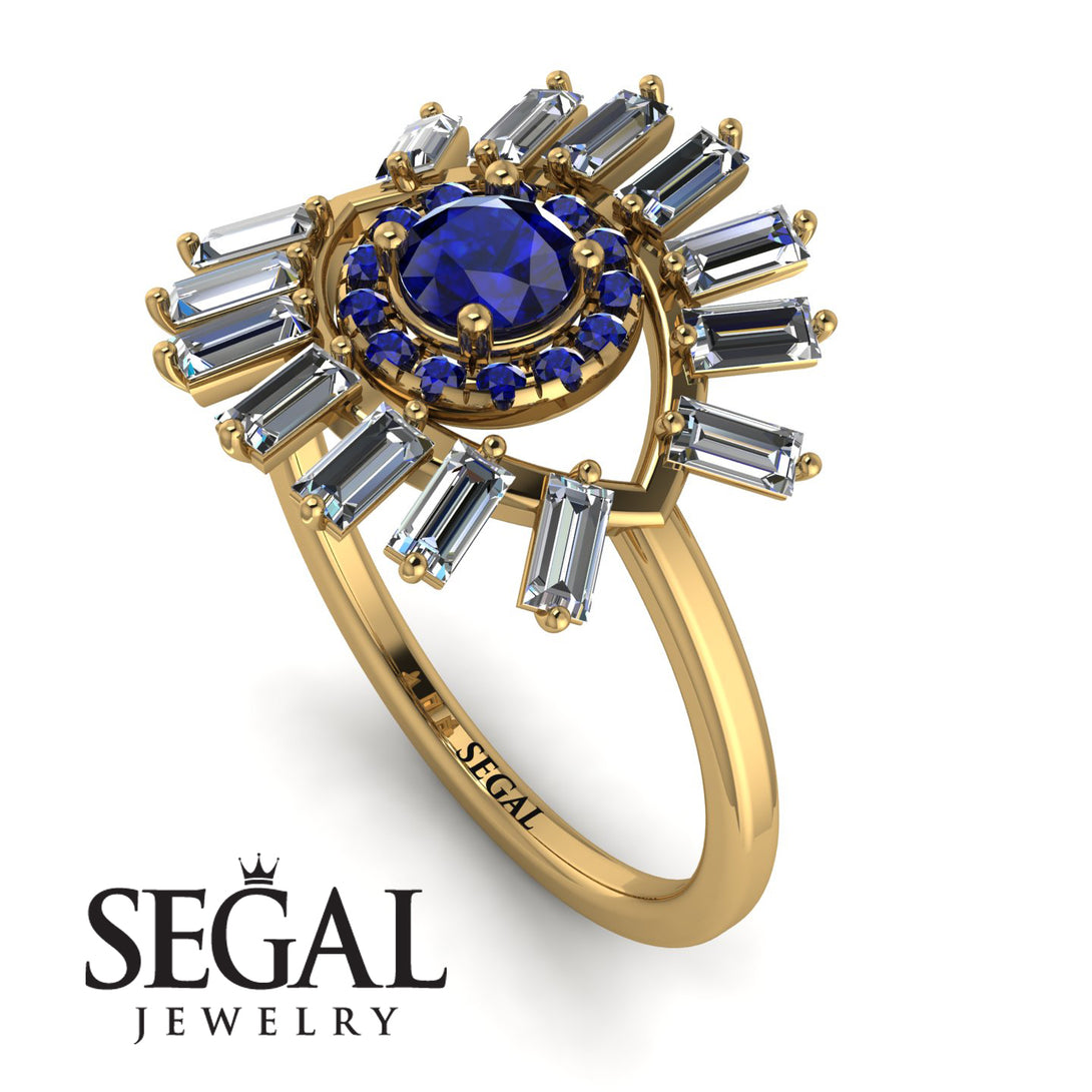 Halo Baguette Sapphire Ring - Diana No. 13