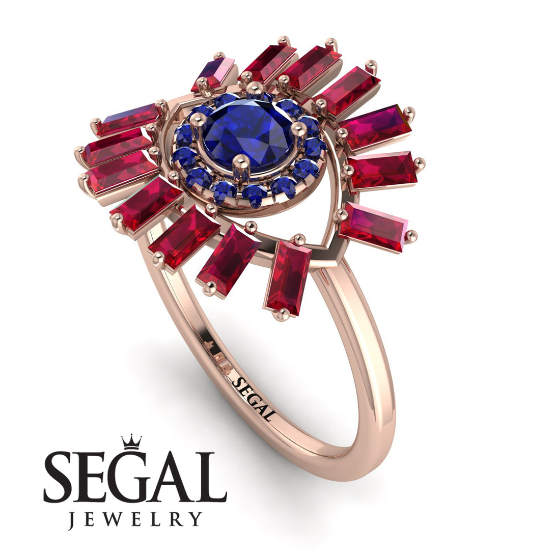 Halo Baguette Sapphire Ring - Diana No. 59