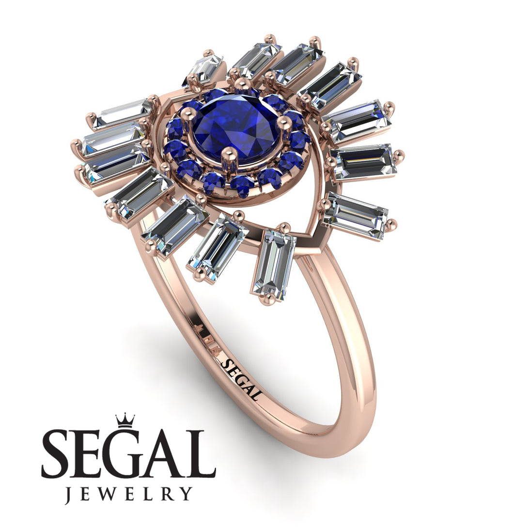 Halo Baguette Sapphire Ring - Diana No. 14