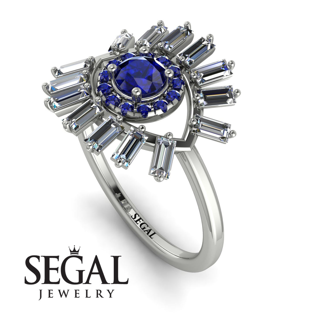 Halo Baguette Sapphire Ring - Diana No. 15