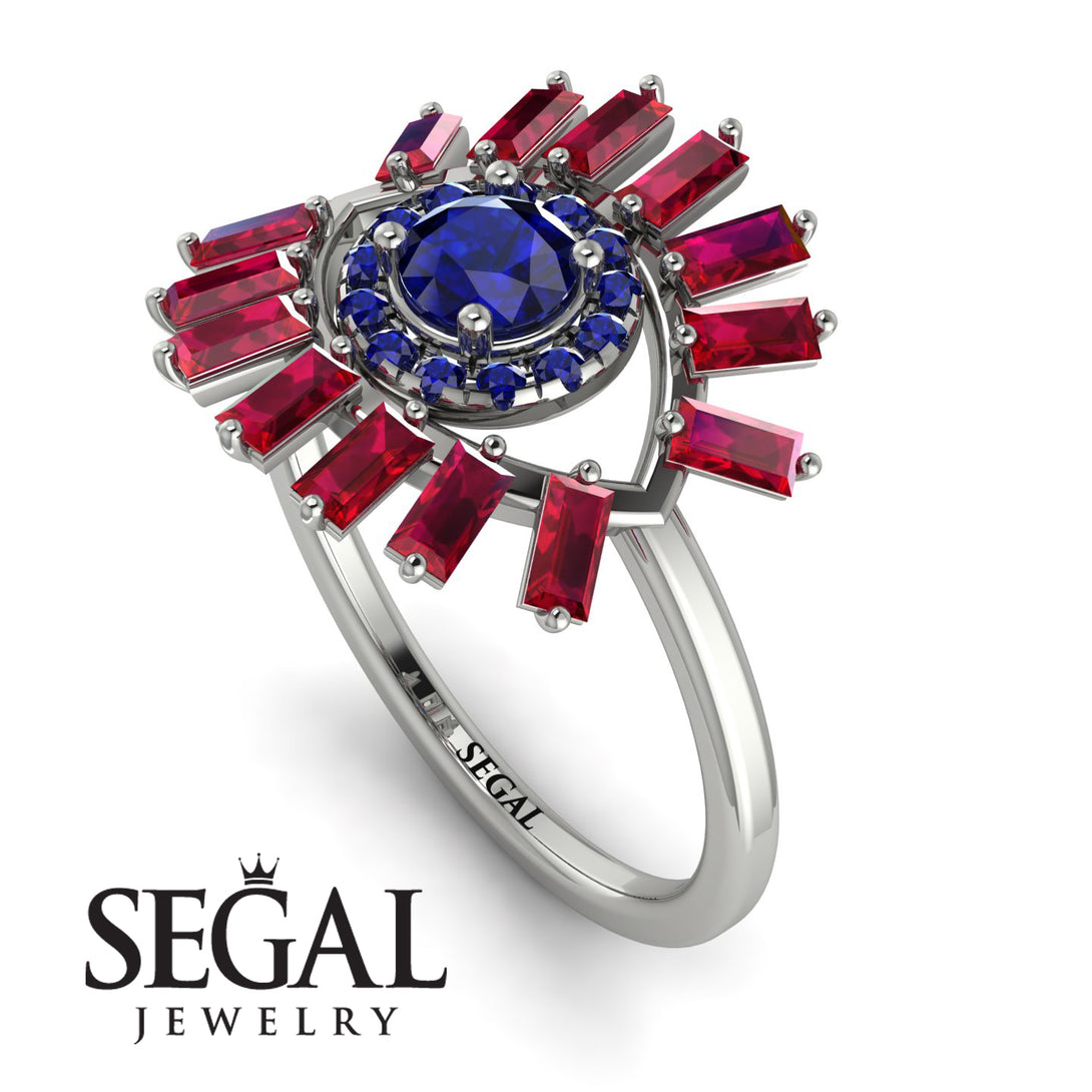 Halo Baguette Sapphire Ring - Diana No. 60