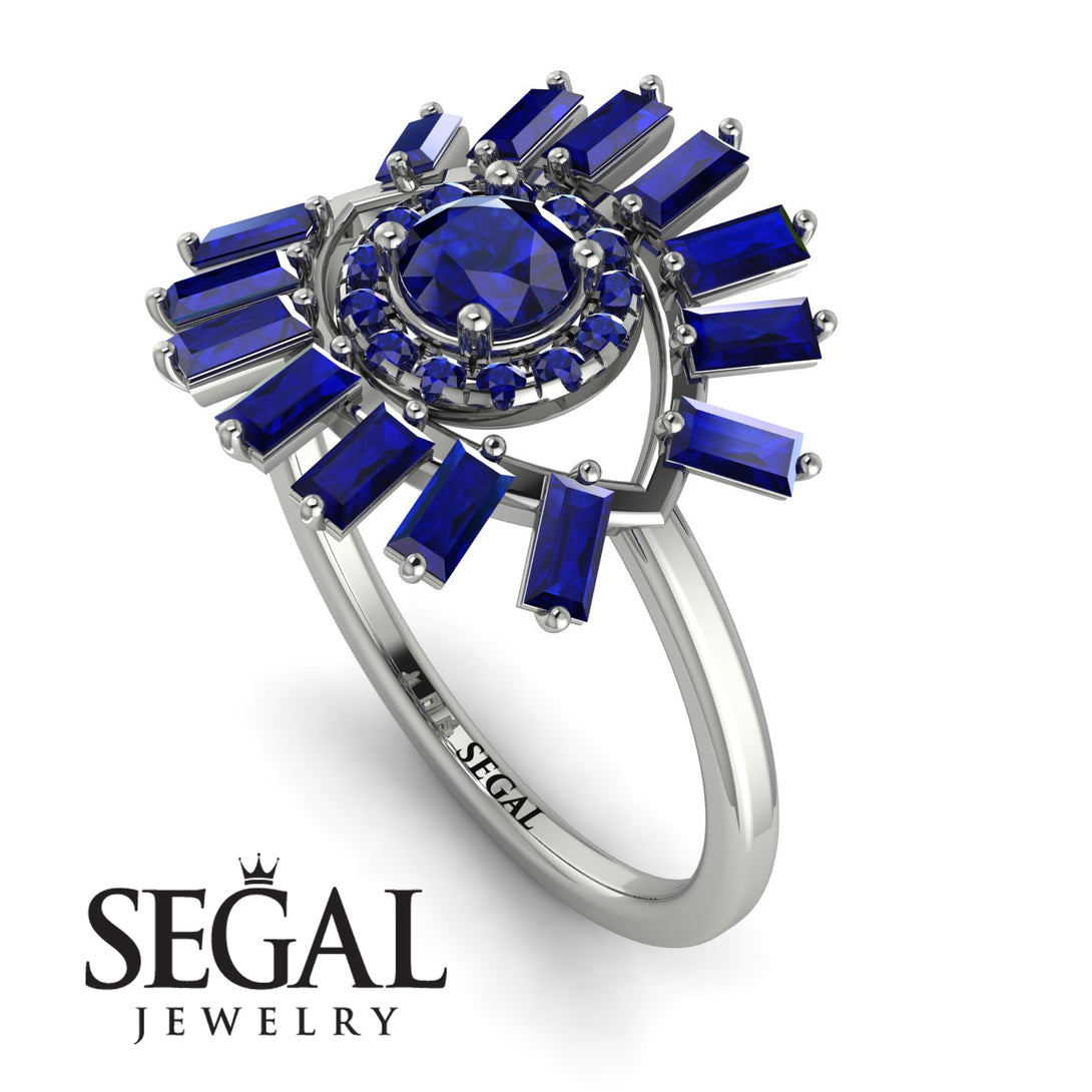 Halo Baguette Sapphire Ring - Diana No. 75
