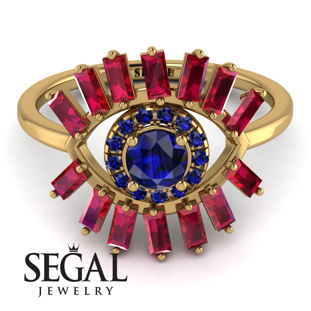 Halo Baguette Sapphire Ring - Diana No. 58