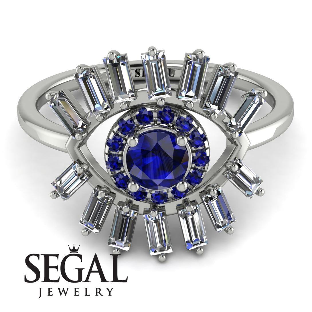 Halo Baguette Sapphire Ring - Diana No. 15