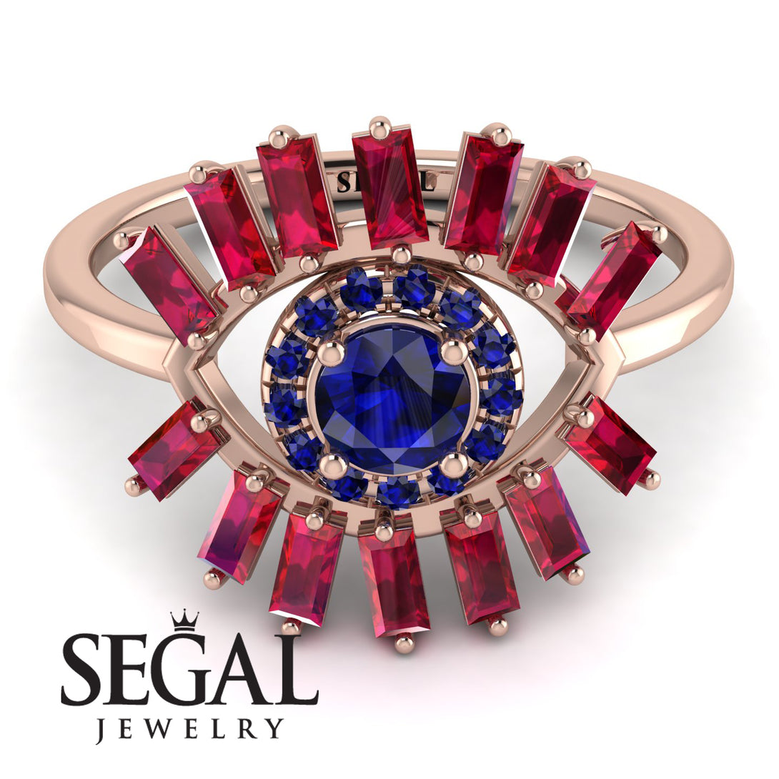 Halo Baguette Sapphire Ring - Diana No. 59
