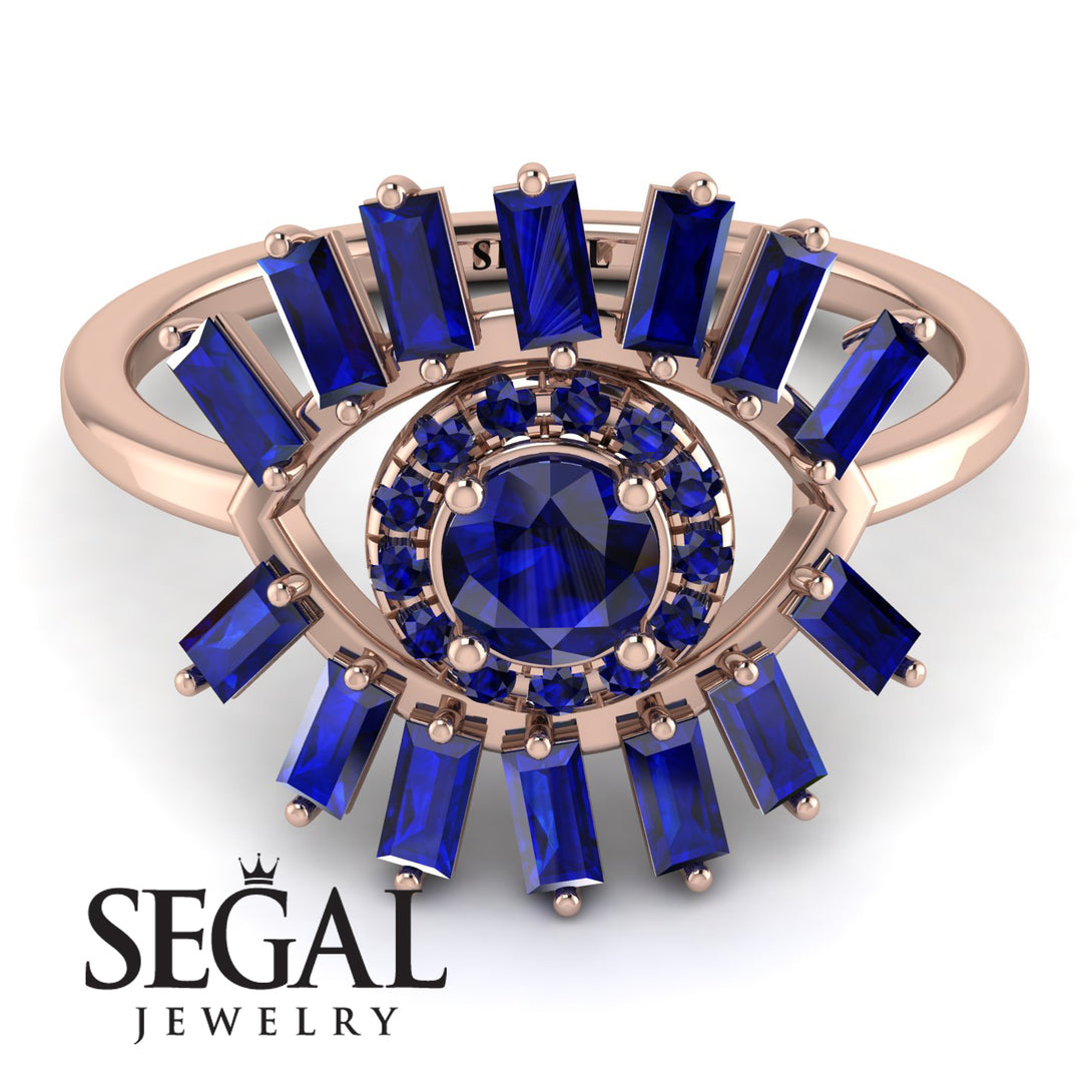 Halo Baguette Sapphire Ring - Diana No. 74