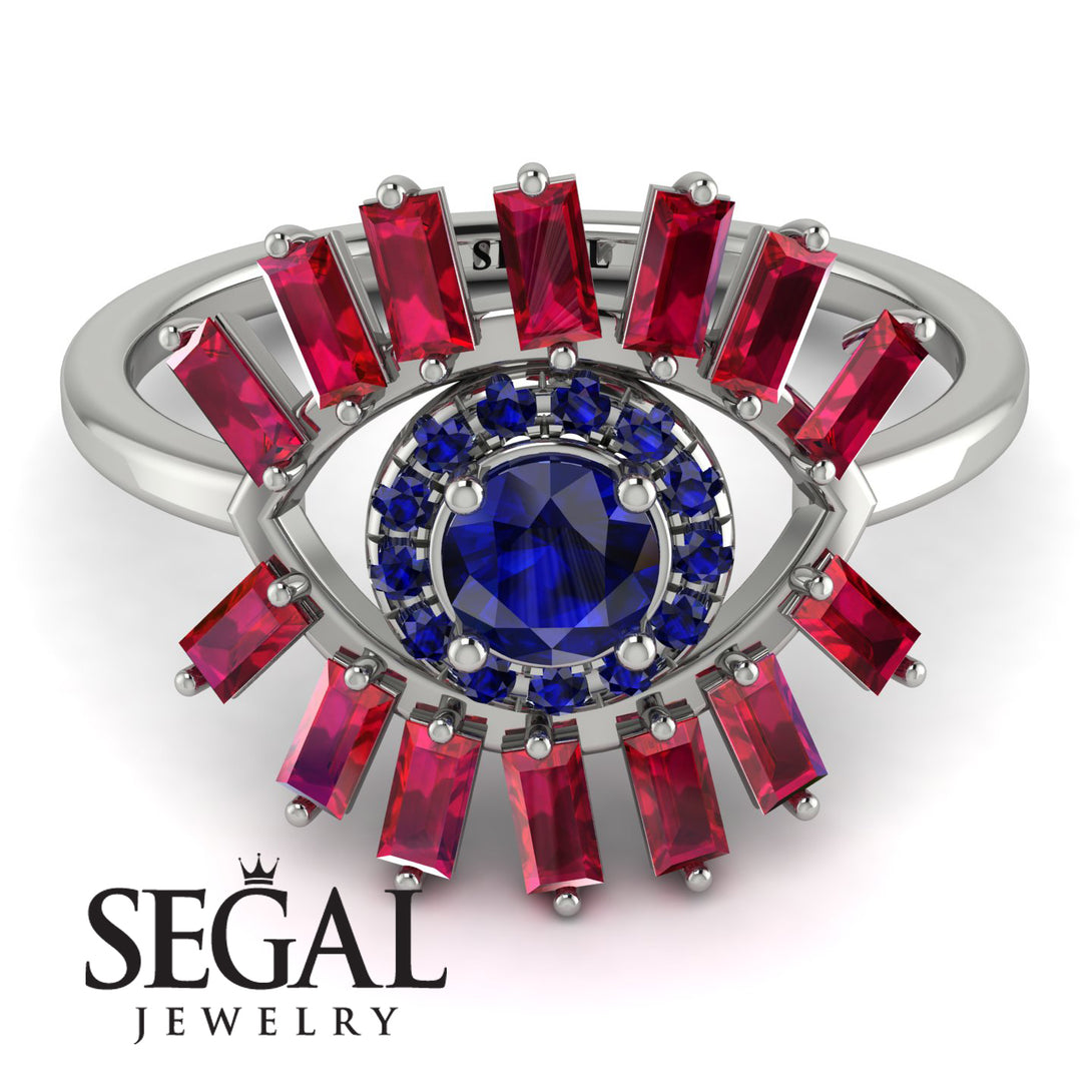 Halo Baguette Sapphire Ring - Diana No. 60