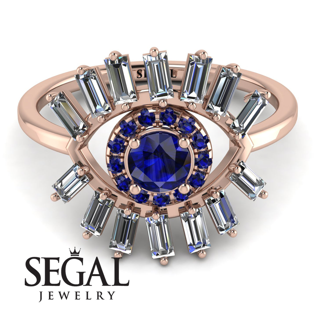 Halo Baguette Sapphire Ring - Diana No. 14