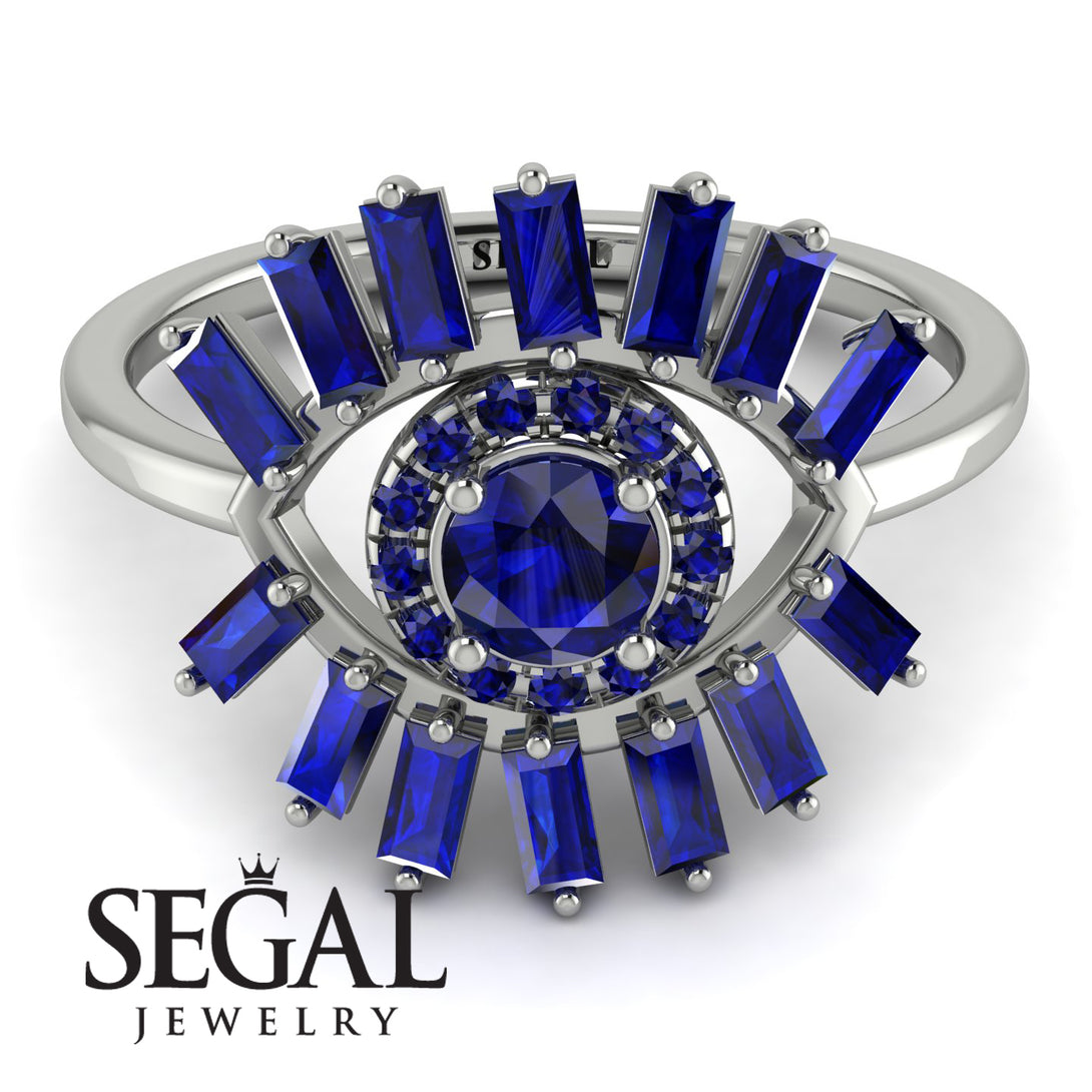 Halo Baguette Sapphire Ring - Diana No. 75