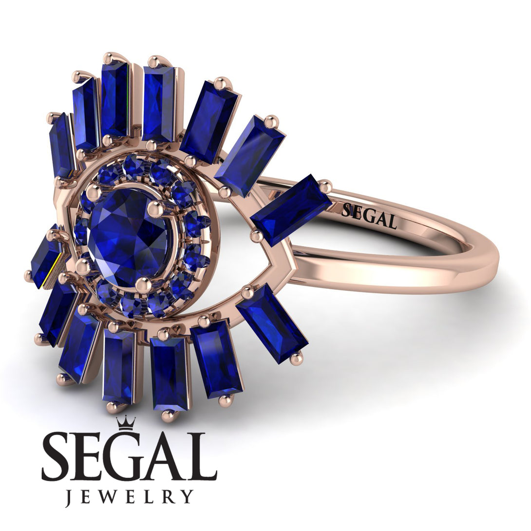 Halo Baguette Sapphire Ring - Diana No. 74