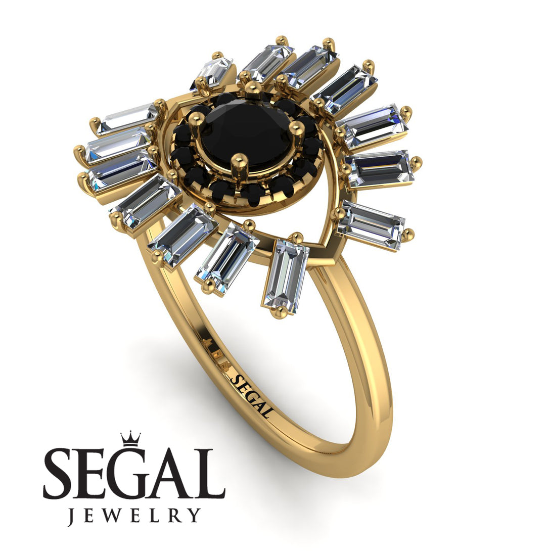 Halo Baguette Black Diamond Ring - Diana No. 7