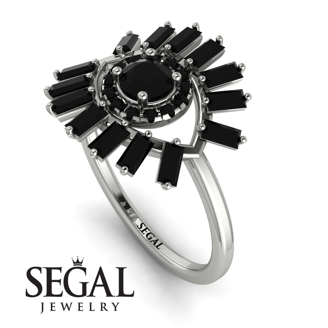 Halo Baguette Black Diamond Ring - Diana No. 39