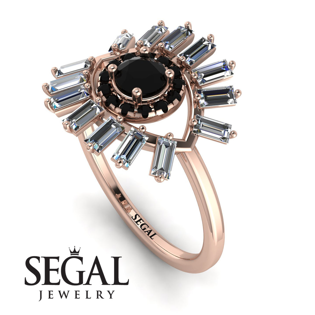 Halo Baguette Black Diamond Ring - Diana No. 8
