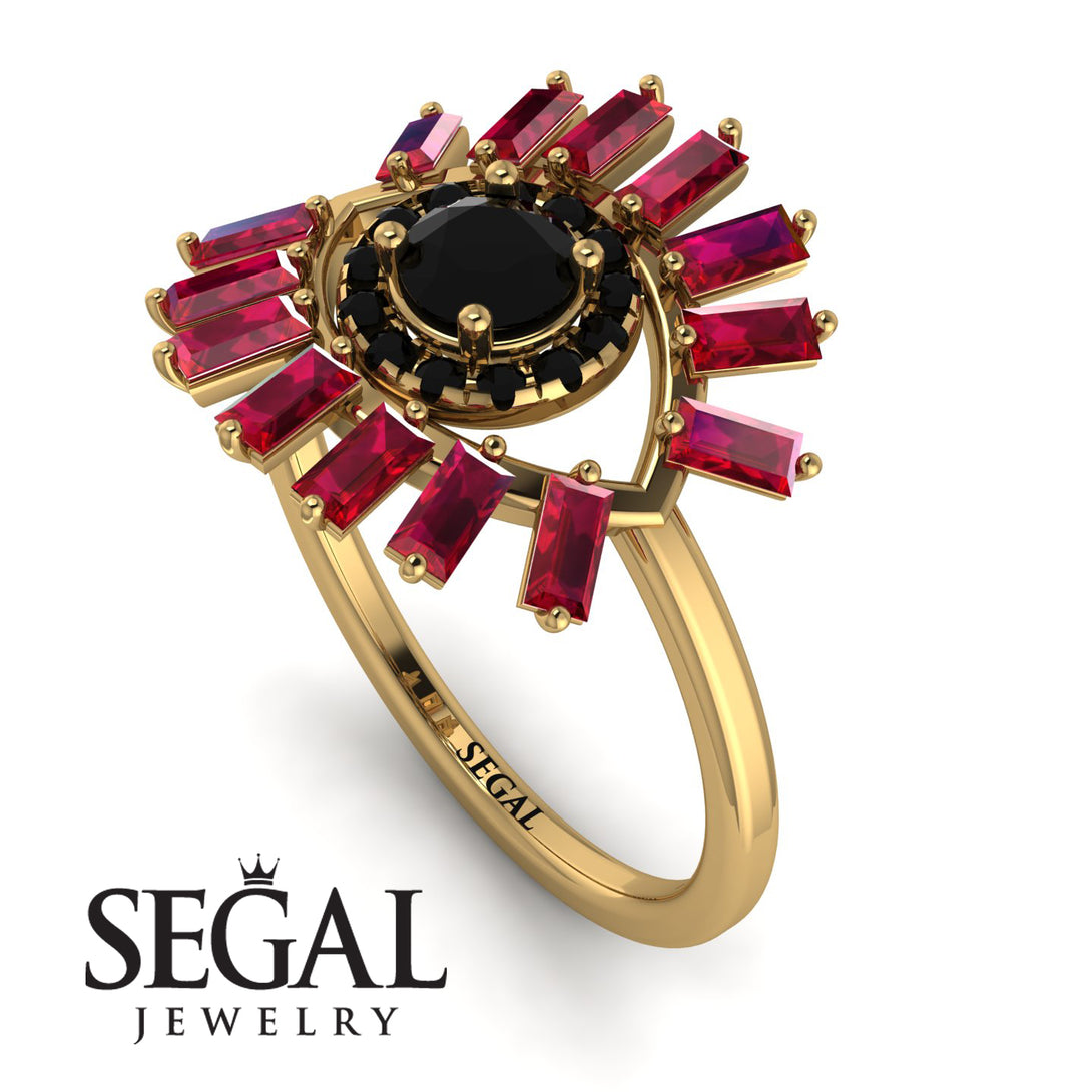 Halo Baguette Black Diamond Ring - Diana No. 52