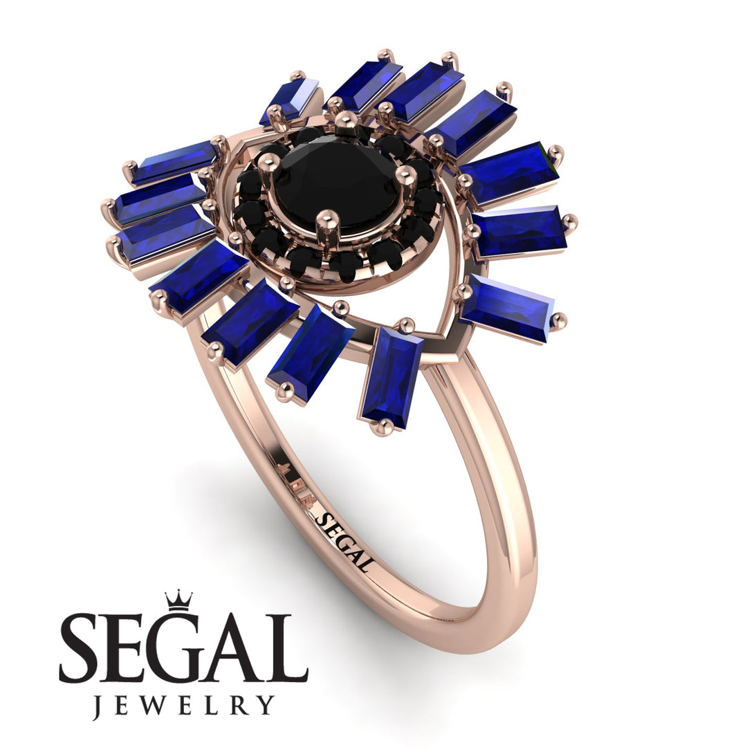 Halo Baguette Black Diamond Ring - Diana No. 68