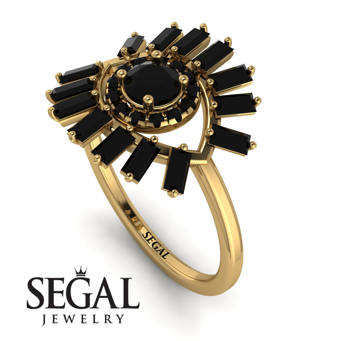 Halo Baguette Black Diamond Ring - Diana No. 37