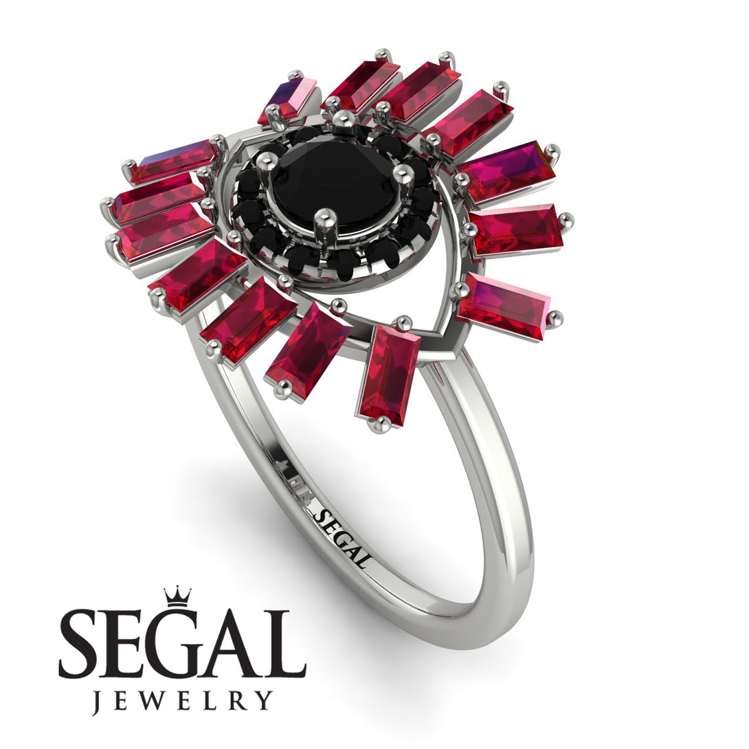 Halo Baguette Black Diamond Ring - Diana No. 54
