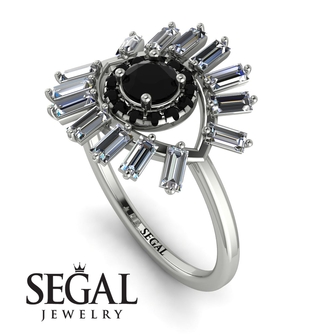 Halo Baguette Black Diamond Ring - Diana No. 9