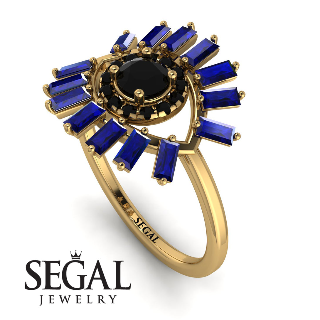 Halo Baguette Black Diamond Ring - Diana No. 67