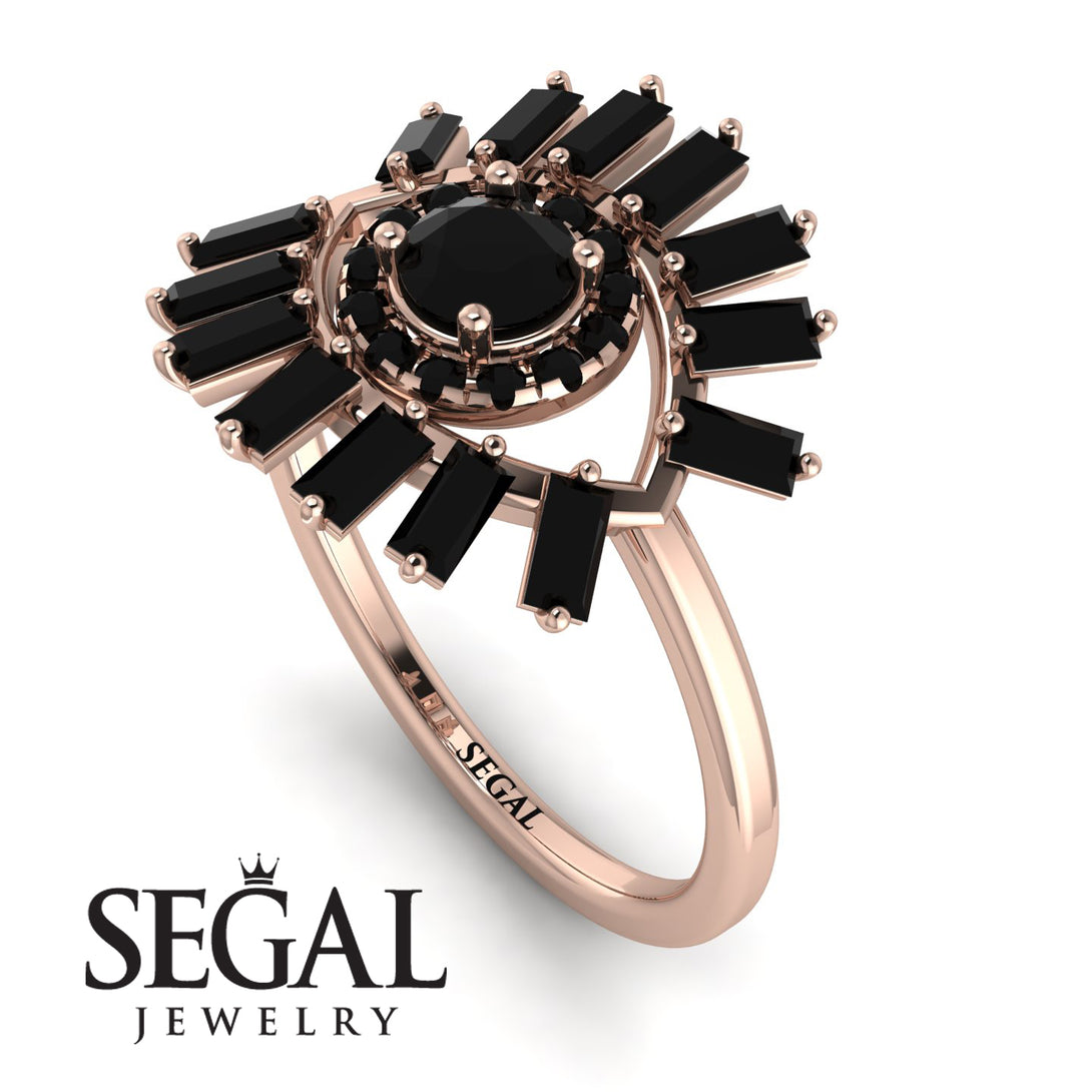 Halo Baguette Black Diamond Ring - Diana No. 38