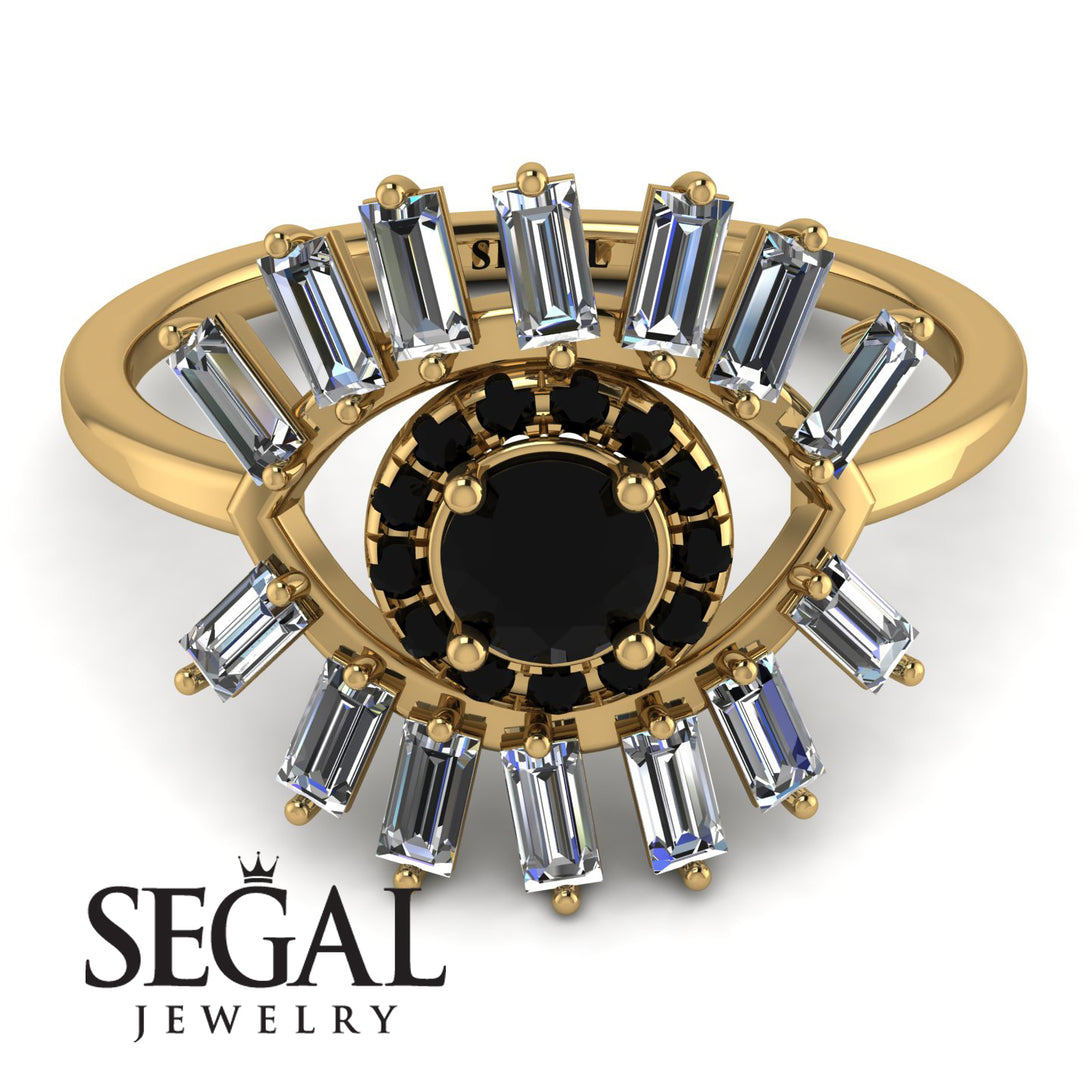 Halo Baguette Black Diamond Ring - Diana No. 7