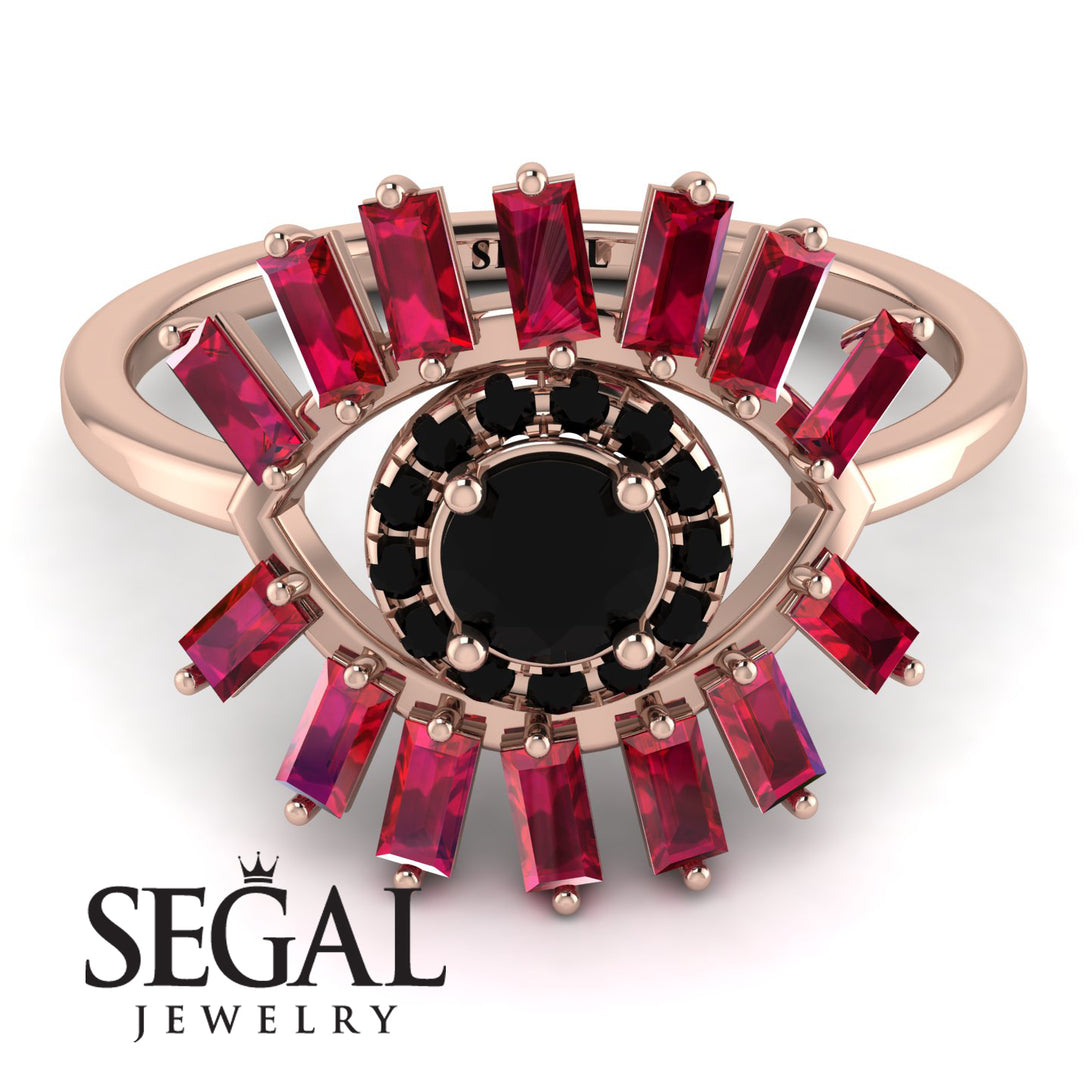 Halo Baguette Black Diamond Ring - Diana No. 53