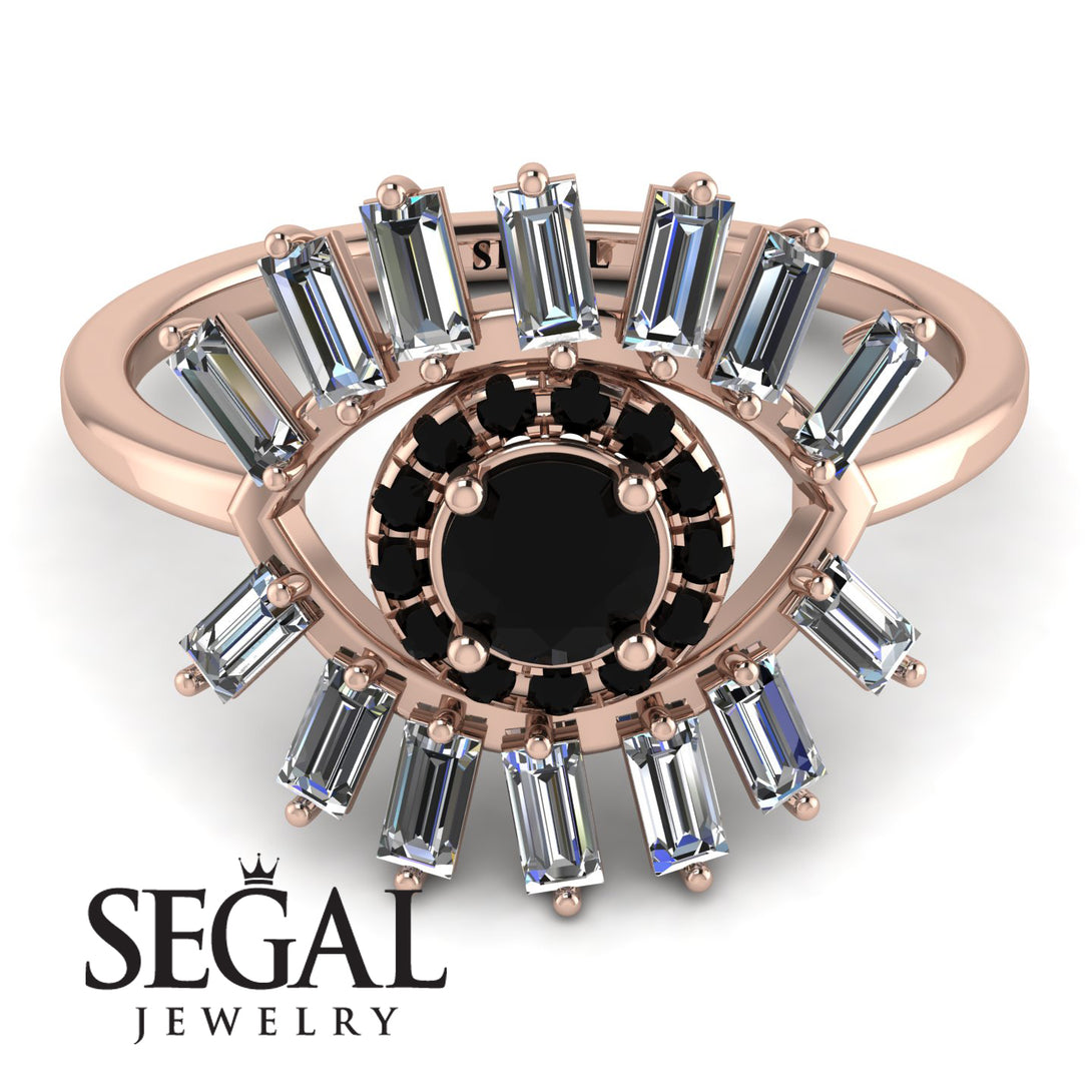 Halo Baguette Black Diamond Ring - Diana No. 8