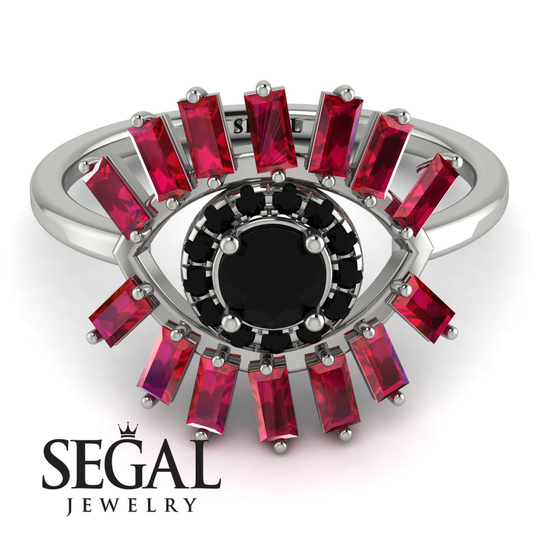 Halo Baguette Black Diamond Ring - Diana No. 54