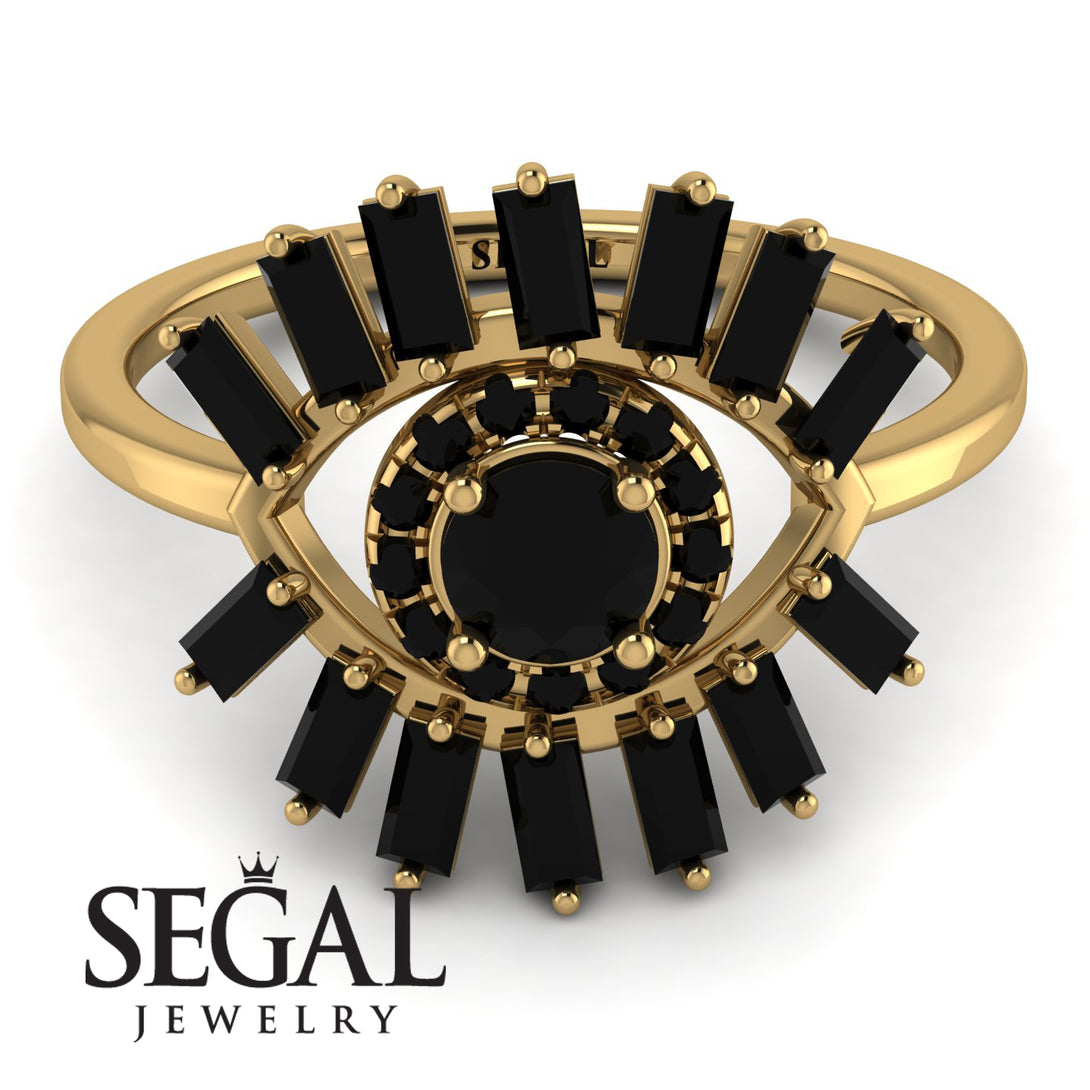Halo Baguette Black Diamond Ring - Diana No. 37