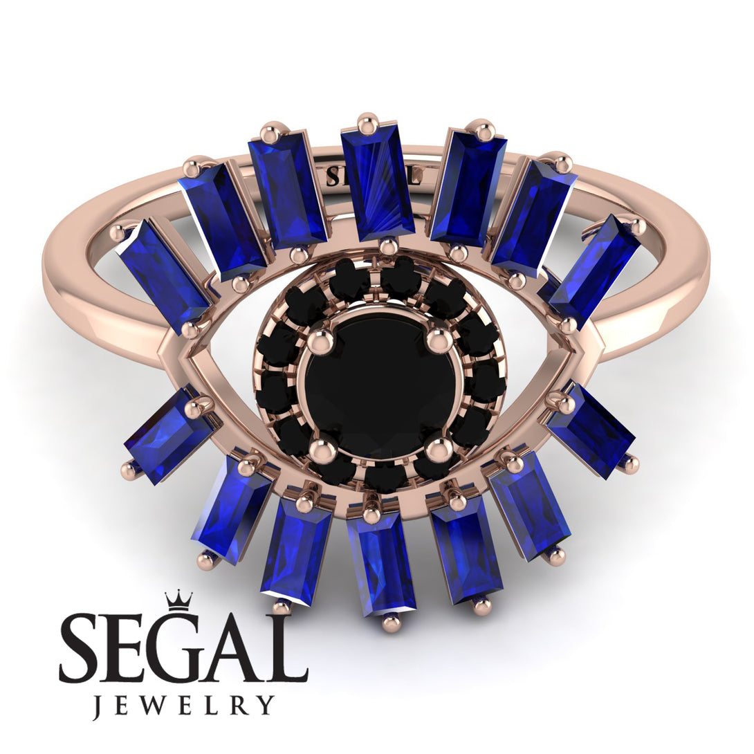 Halo Baguette Black Diamond Ring - Diana No. 68