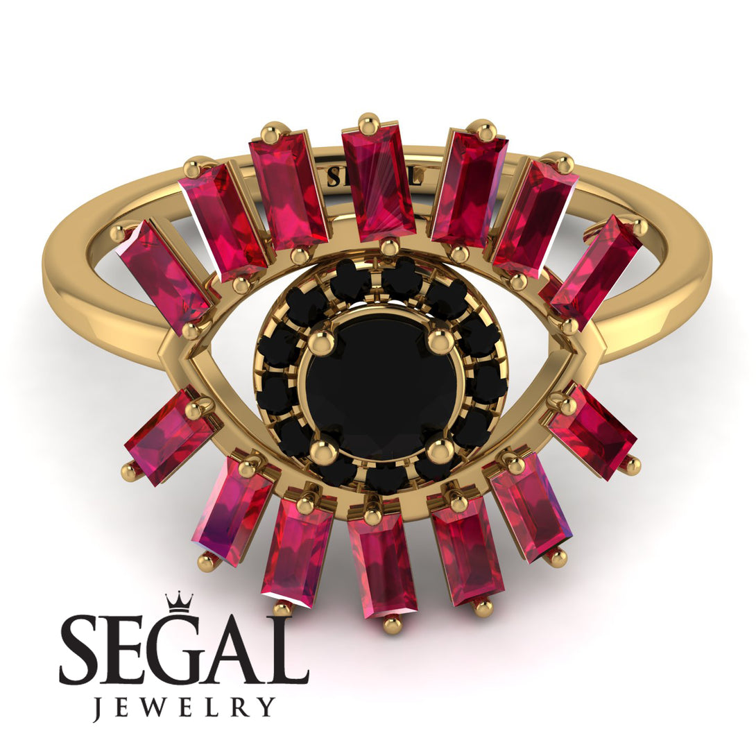 Halo Baguette Black Diamond Ring - Diana No. 52