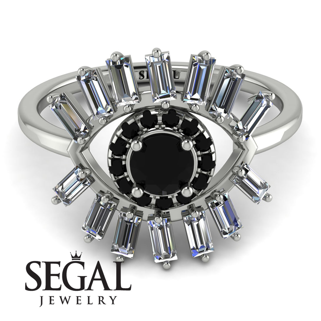 Halo Baguette Black Diamond Ring - Diana No. 9