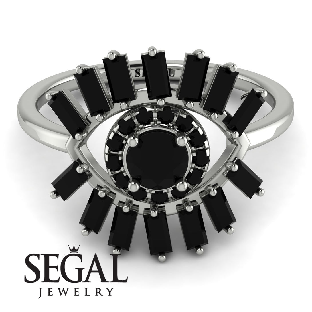 Halo Baguette Black Diamond Ring - Diana No. 39