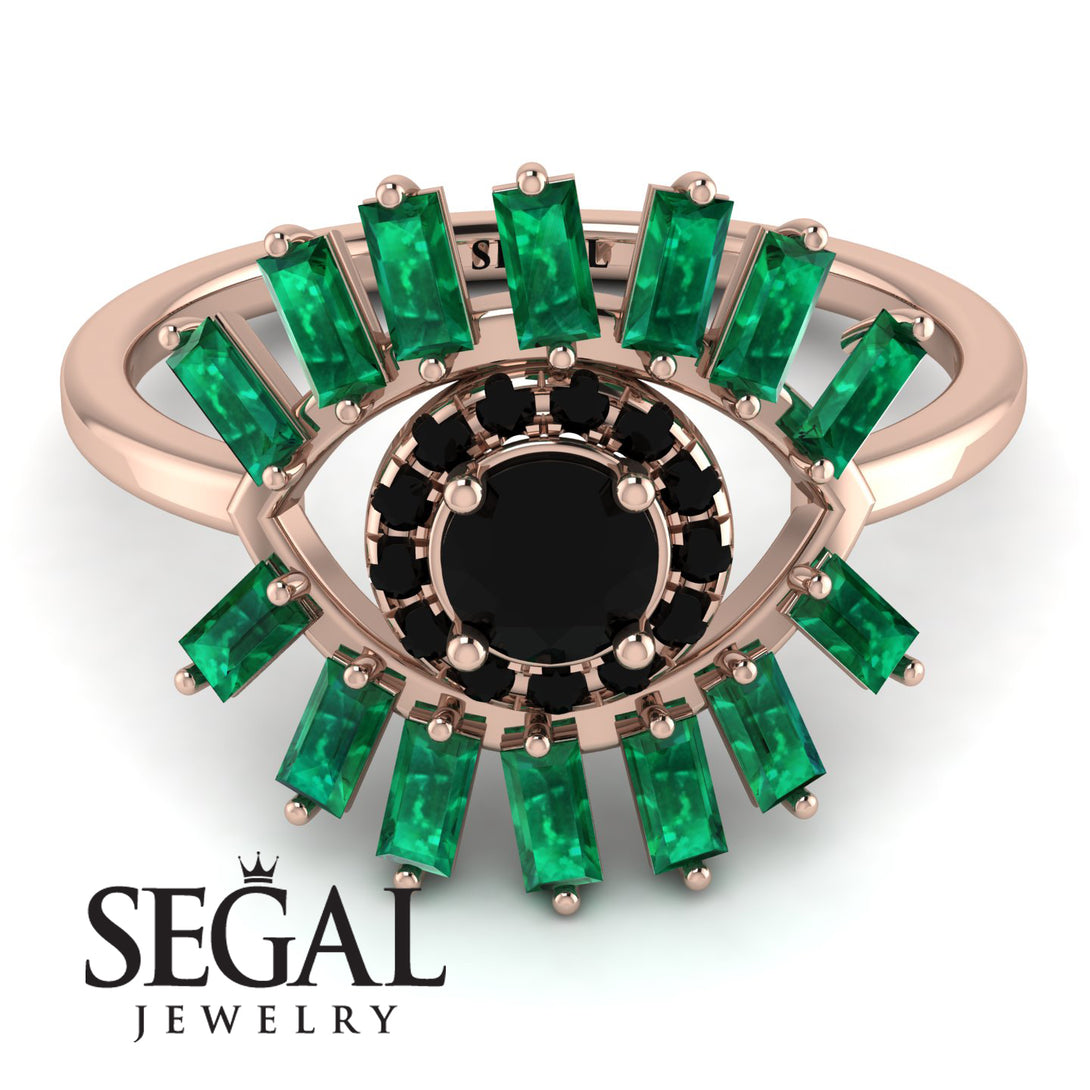 Halo Baguette Black Diamond Ring - Diana No. 23