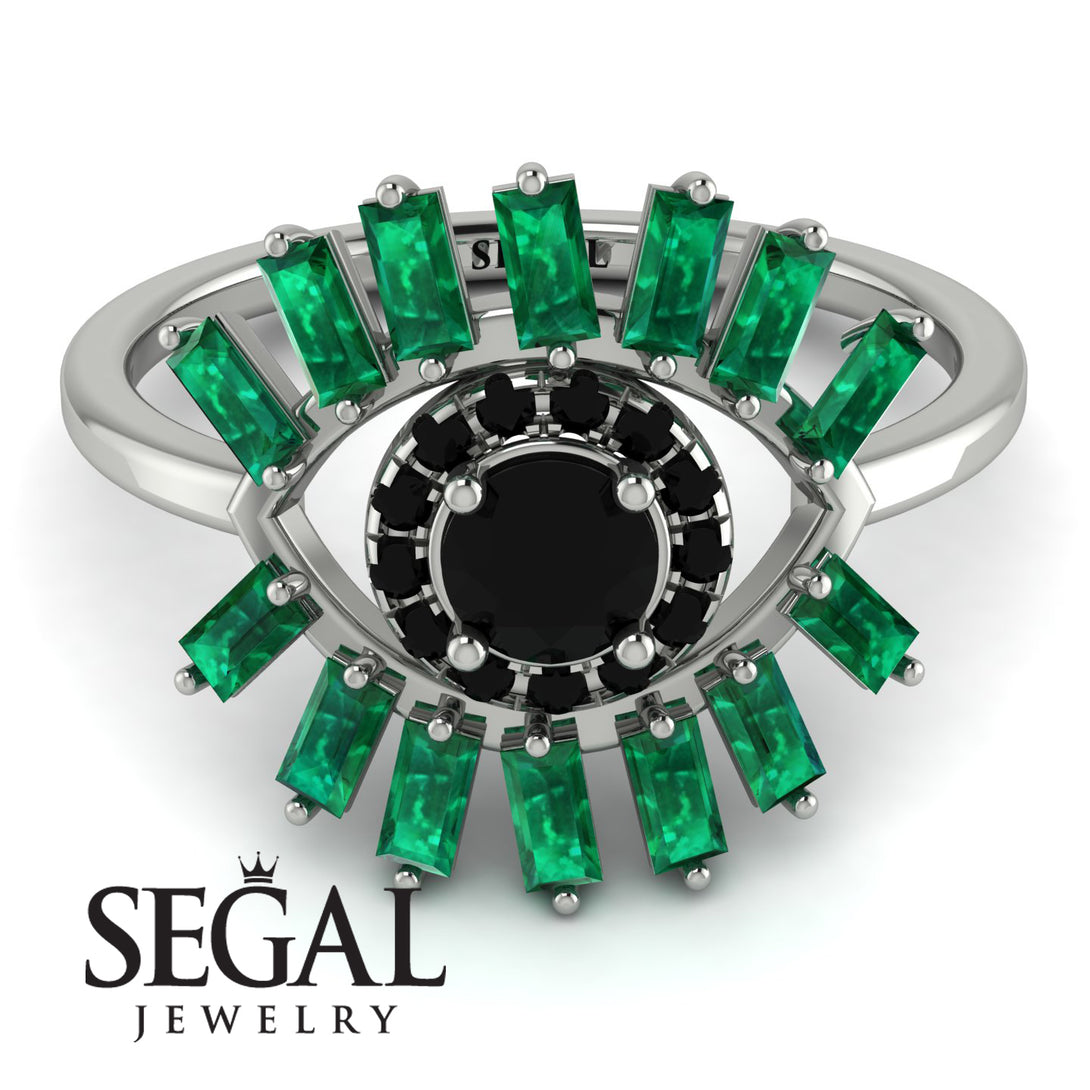 Halo Baguette Black Diamond Ring - Diana No. 24